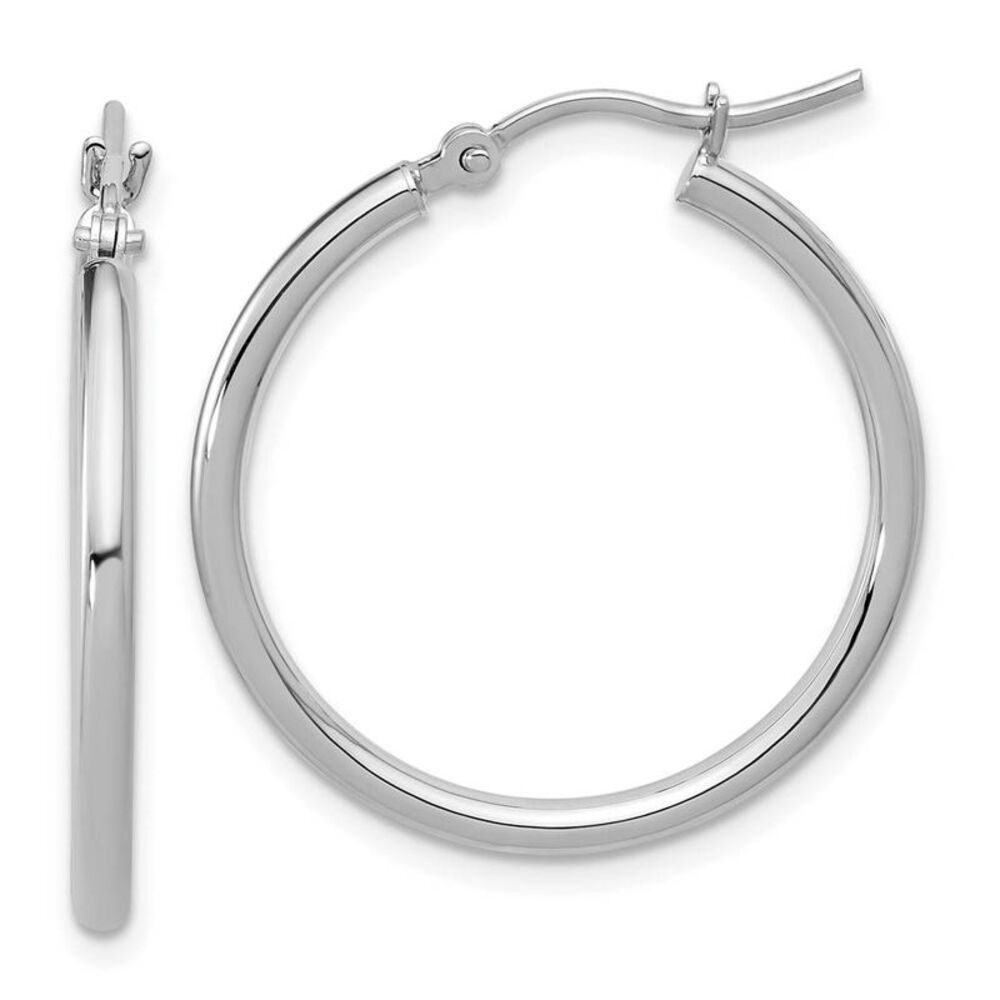 2mm Round Hoop Earrings in 10k White Gold, 25mm (1 Inch)